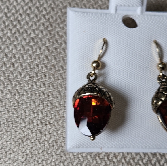 Pre-owned HOLIDAY LANE HARVEST FALL ACORN AMBER CRYSTAL EARRINGS - Picture 3 of 6